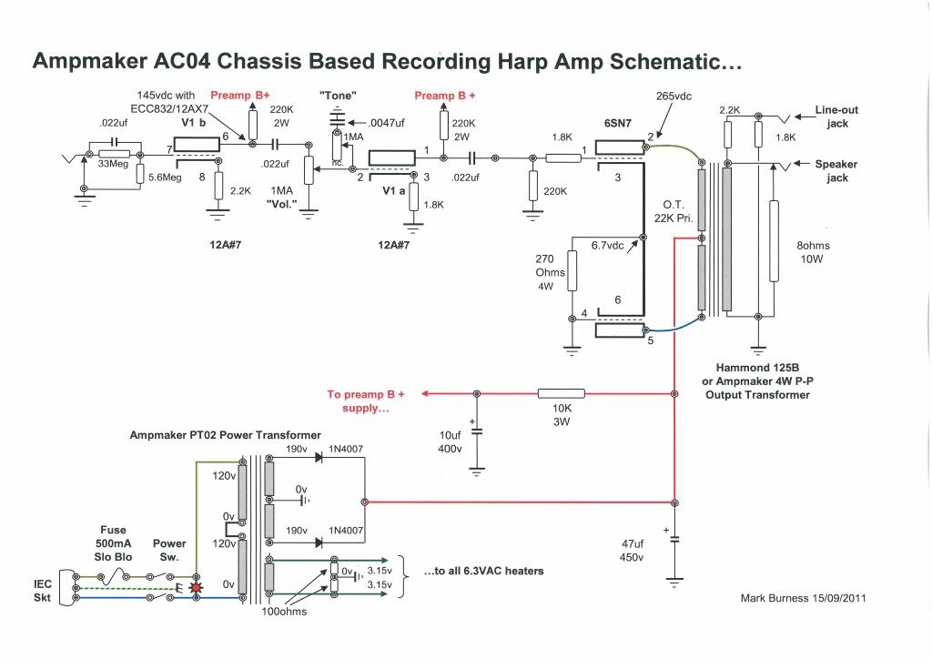 Half Watt 6SN7 Powered Harp Amp Schematic Photo by MWJB Photobucket